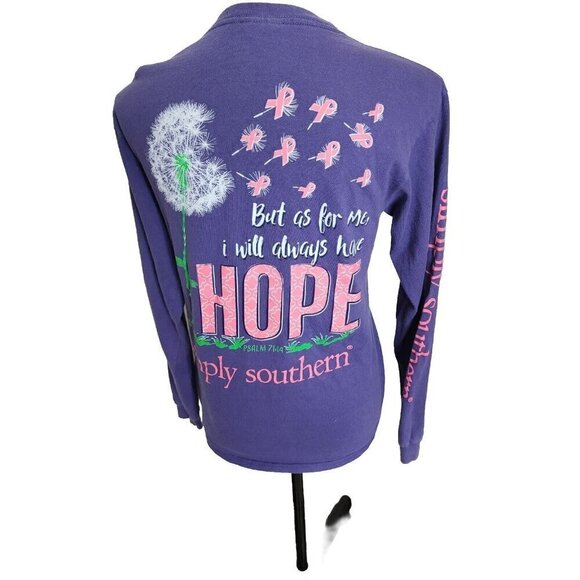 Simply Southern T-Shirt Breast Cancer Hope Long Sleeve Purple Womens Small - Picture 1 of 8